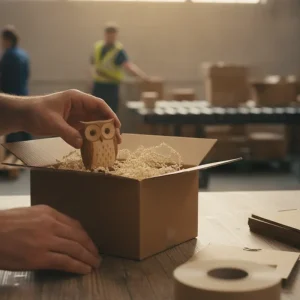 Sustainable fulfillment packaging with a right-sized corrugated box and paper cushioning